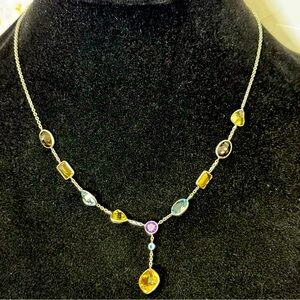 Fortunoff 14k White Gold with 9 Station Multi-gem Color Stone Necklace